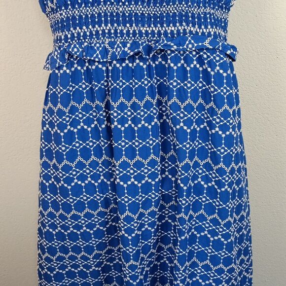 O.p.t Women Blue / White Tiered Maxi dress with V Neckline and Flutter Sleeves L - Picture 12 of 16